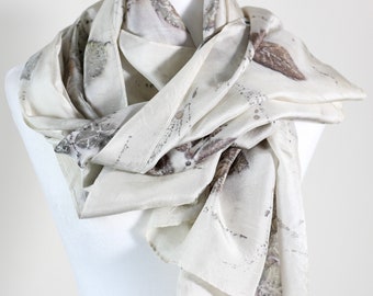Pure Mulberry Silk Stole - Eco Printed with Rose Leaves, Featherweight Scarf | Brown, 21x72"