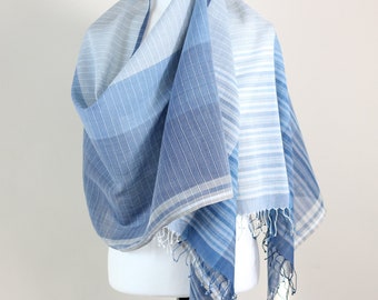 Indigo Handwoven Cotton Stole – Naturally Dyed Featherweight Wrap