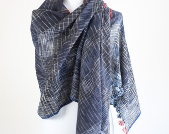 Organic Cotton Scarf, Dyed with Natural Dyes - Handwoven by Women Weavers | Blue-Red, 26x73"