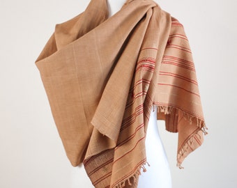Handwoven Organic Cotton Scarf with Tassels – Eco-Friendly Kala Cotton Wrap | Earthy Brown, 23x74"