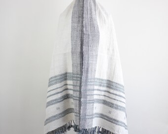 Ethnic Handspun & Handwoven Multipurpose Woolen Shawl cum Decorative Throw | Cream, 36x81"