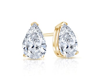 Pear Lab Grown Diamond Studs: 14 Karat Gold V-End Earrings