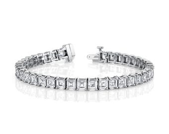 Asscher Cut Dainty Diamond Bracelet | 14k Gold Tennis Bracelet | Square Tennis Chain Bracelet | Solid Gold Bracelet | Lab Diamond Bracelet