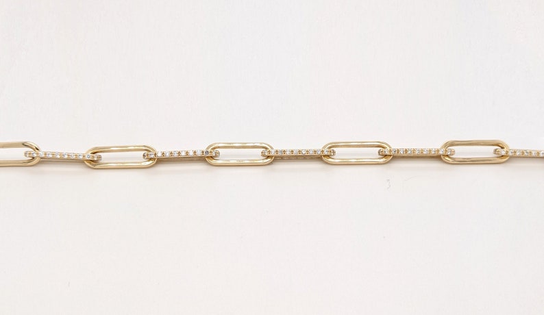 Paper Clip Diamond Bracelet, CVD Diamonds, Yellow or White Gold, 7 sizes are customizable image 2