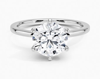 14k White Gold Solitaire Ring | Round Brilliant Cut Ring | Dainty Wedding Ring | Lab Grown Diamond Ring | Ring For Girlfriend