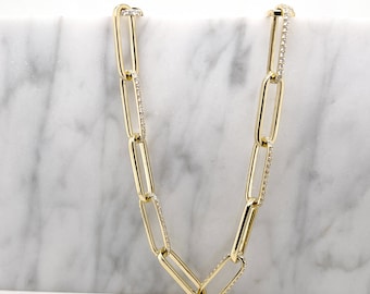 Colar com clipe de papel cultivado em laboratório, ouro 14K de 4,23ctw, diamantes CVD, colar da moda, joias exclusivas