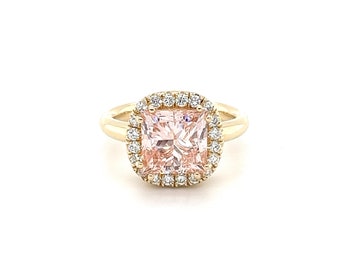 Pink Princess Cut Lab Grown Diamond Ring, 14K Gold Wedding Ring