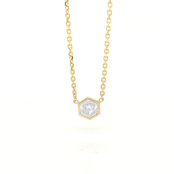 14K Gold Hexagon CVD Diamond Necklace: Minimalist Bezel Pendant