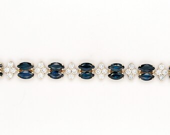 Pulseira de safira marquise e diamantes cultivados em laboratório - ouro amarelo 14K