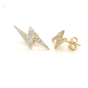 Lab Grown Diamond Lightning Bolt Earrings, 14K Gold Earrings, Stylish Jewelry, Trending Jewelry, Lab Grown Earring, Lighting bolt Jewelry