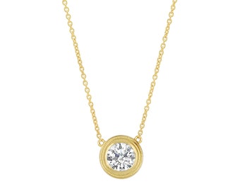 Diamond Bezel Necklace, Dainty Diamond Necklace, Lab Grown Diamond Solitaire Necklace, Single Diamond Necklace, Delicate Necklace