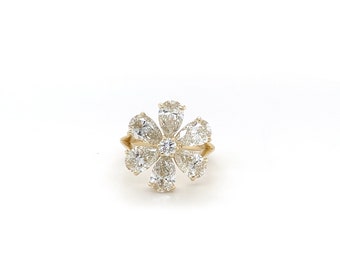 14K Gold Diamond Clover Ring: Pear & Round Lab Grown Diamonds