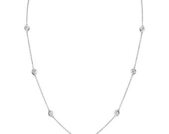 Diamond Solitaire Necklace | 14k Solid Gold Station Necklace | Diamond Bezel Set Necklace | Diamond Layering | Diamond Link Chain Necklace