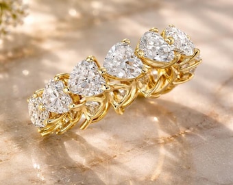 Anel de eternidade com diamante em formato de pera, aliança com diamante cultivado em laboratório, aliança de casamento em ouro amarelo 14K, anel com diamante em formato de gota, presente de aniversário