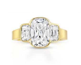 14k Gold Three Stone Ring | Cushion Cut Bezel Ring | Dainty Gold Ring | Lab Created Diamond Ring | Gold Promise Ring | Dainty Diamond Ring