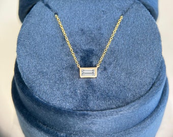 Baguette Lab Grown, Diamond Bezel Necklace, 0.25ct Baguette Diamond Necklace, Delicate Pendant, Unique Gift For Her, Stacking Pendant