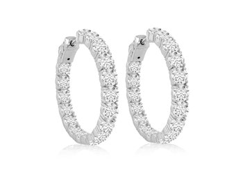 14k White Gold Round Cut Lab Diamond Hoop Earrings | Eternity Earrings | Bridal Jewelry Gift | Large Inside Out Diamond Earrings