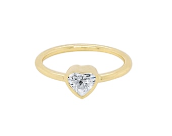 14k Gold Heart Diamond Ring | Real Diamond Ring | Heart Solitaire Ring | Ring For Wife | Lab Grown Diamond | Dainty Proposal Ring