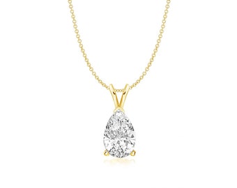 Lab-Grown Diamond Pear Shape Necklace, CVD Diamonds 14K Gold