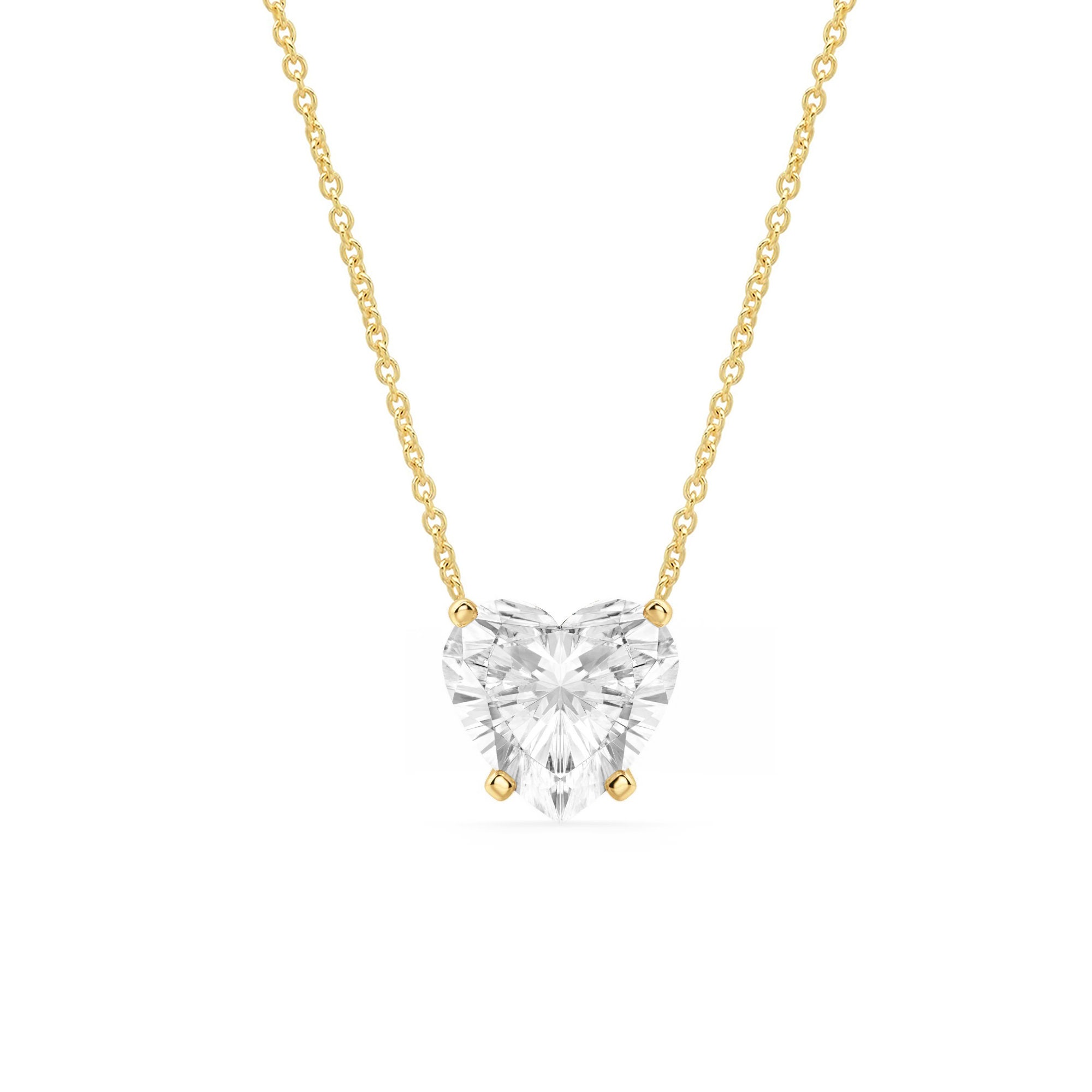 Lab Grown Diamond Heart Necklace, Diamond Heart Solitaire Necklace 14 Karat Gold, Heart Pendant Necklace, Valentines Necklace