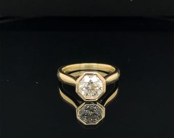 14k Yellow Gold Octagon Bezel Diamond Ring | Lab Grown Diamond Ring | Engagement Ring | Dainty Gold Ring | Promise Ring For Girlfriend