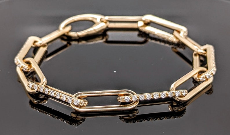 Paper Clip Diamond Bracelet, CVD Diamonds, Yellow or White Gold, 7 sizes are customizable image 4