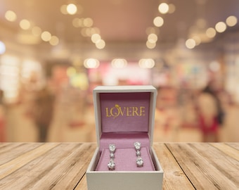 Brincos pendentes de diamantes cultivados em laboratório em formato de pera e redondo - Ouro 14K