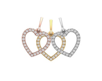 14k Gold Triple Heart Pendant | Tri Tone Gold Heart Necklace | Lab Grown Diamond Necklace | Thoughtful Gift | Solid Gold Necklace