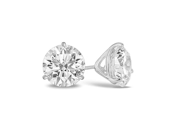 14k White Gold Round Cut Moissanite Stud Earrings | Lab Grown Diamond Earrings | 3-prong Martini Setting Earrings | Bridal Jewelry Gift