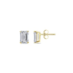 Emerald Cut Studs Earrings, 1ct Lab Grown Diamond Stud Earrings 14 Karat Gold, Delicate Aesthetic Earrings, Everyday Earrings