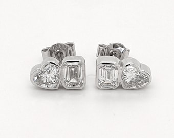 Brincos de coração em ouro 14K com esmeralda e diamante cultivado em laboratório, peso total de 4 quilates. Brincos Moi toi.