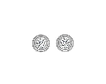 Lab Grown Diamond Bezel Stud Earrings: 14K Gold Minimalist Jewelry