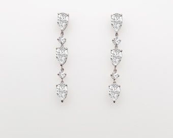 Brincos pendentes de ouro 14K com diamantes CVD redondos e pera de 5,15 quilates