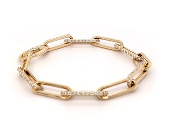 Pulseira de diamante com clipe de papel, diamantes CVD, ouro amarelo ou branco, 7" (os tamanhos são personalizáveis)