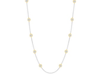 14k Gold Floating Diamond Station Necklace | Lab Grown Diamond Necklace | Minimal Jewelry Gift For Her | Round CVD Choker Necklace