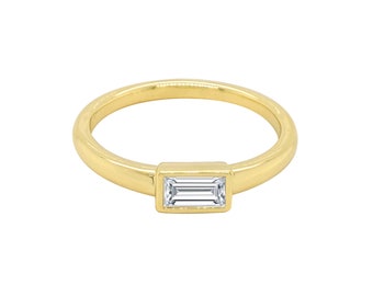 14K Gold Baguette Lab Diamond Ring: Minimalist Stacking Pinky Ring