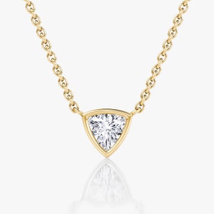 Diamond Bezel Solitaire Necklace, 0.50ctw, CVD Diamond Trillion Solitaire Necklace 14K Gold