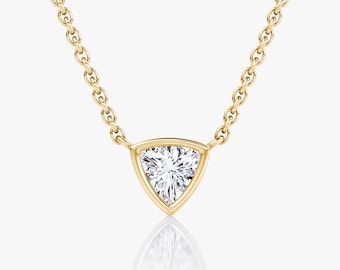 Diamond Bezel Solitaire Necklace, 0.50ctw, CVD Diamond Trillion Solitaire Necklace 14K Gold