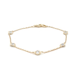 14k Solid Gold Diamond Station Bracelet | Round Moissanite Bracelet | Diamond By The Yard Bracelet | Dainty Bracelet | Solitaire Bracelet