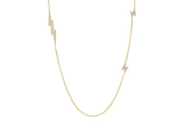 14k Gold Lightning Bolt Station Necklace | Pave Diamond Bolt Necklace | Dainty Solid Gold Necklace | Bridesmaid Necklace | Gift For Wife