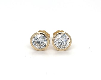 14K Gold CVD Diamond Stud Earrings: 2ctw Minimalist Bezel Jewelry  IGI certified