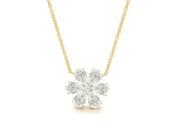 Diamond Clover Necklace | 14k Gold Flower Necklace | Minimalistic Wedding Necklace | Solitaire Necklace | Lab Grown Diamond Pendant Necklace
