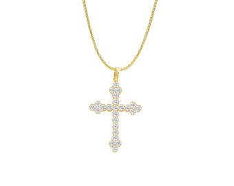 Colar com pingente de cruz de diamante cultivado em laboratório em ouro 14K