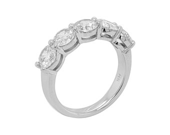 14k Solid Gold Five Stone Diamond Ring | Round Cut Anniversary Ring | Half Eternity Wedding Ring | Lab Created Diamond | Dainty Gold Ring