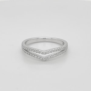 Lab-Grown Diamond Chevron Ring, Diamond Double Chevron 14K Gold, Diamond Wedding Stacking Ring, V curved band