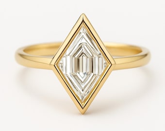 Lozenge Lab Grown Diamond Ring | 14K Yellow Gold Art Deco Bezel Engagement Ring