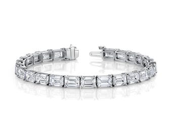 14k Gold Emerald Cut CVD Diamond Bracelet | Square Tennis Chain Bracelet | Solid Gold Bracelet | Lab Diamond Bracelet | Delicate Bracelet