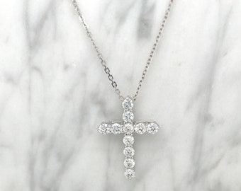 Diamond Cross Pendant Necklace 14K Gold, 1.72ctw CVD Diamond, Religious Necklace, Christian Jewelry Gift, Christian Cross Chain