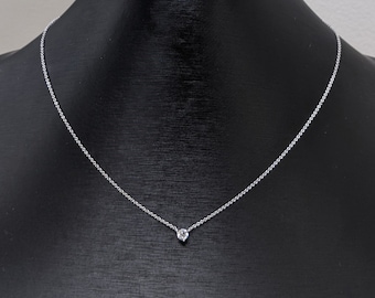 14K Gold Lab Grown Diamond Solitaire Necklace: Minimalist Cable Chain