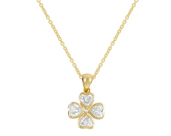 14 Karat Gold Diamond Clover Heart Pendant Necklace: 1.28ct CVD Diamond